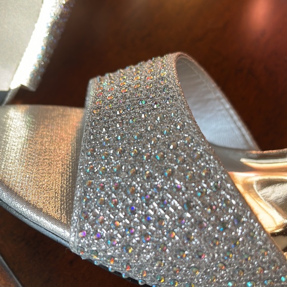 Silver kitten heel with iridescent gems on heel and toe - Picture 7 of 11